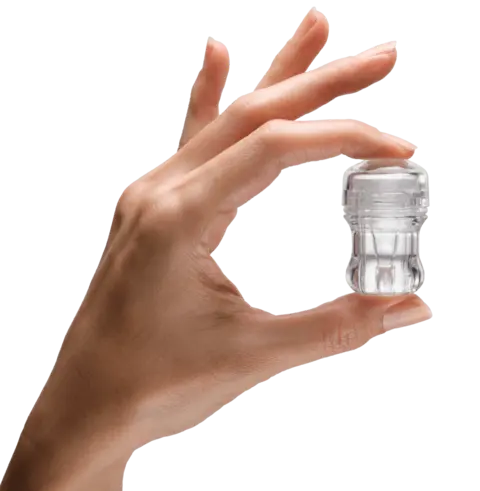 The INVOcell intravaginal culture device held in a gloved hand