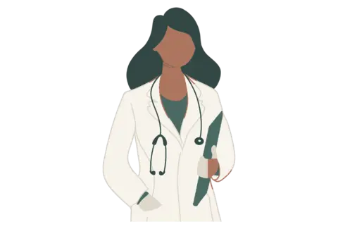 Illustration of a fertility clinician in a white coat with a stethoscope