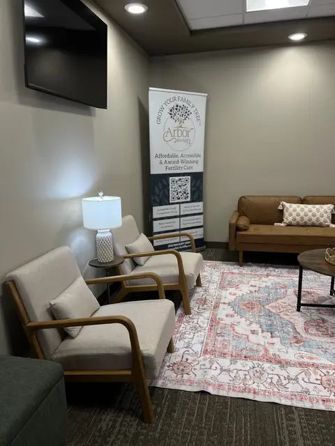 The Columbia office waiting area with Arbor Fertility banner