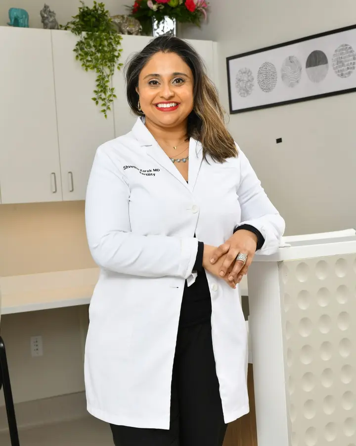 Dr. Shvetha Zarek in her white coat at the Arbor Fertility Chesterfield clinic